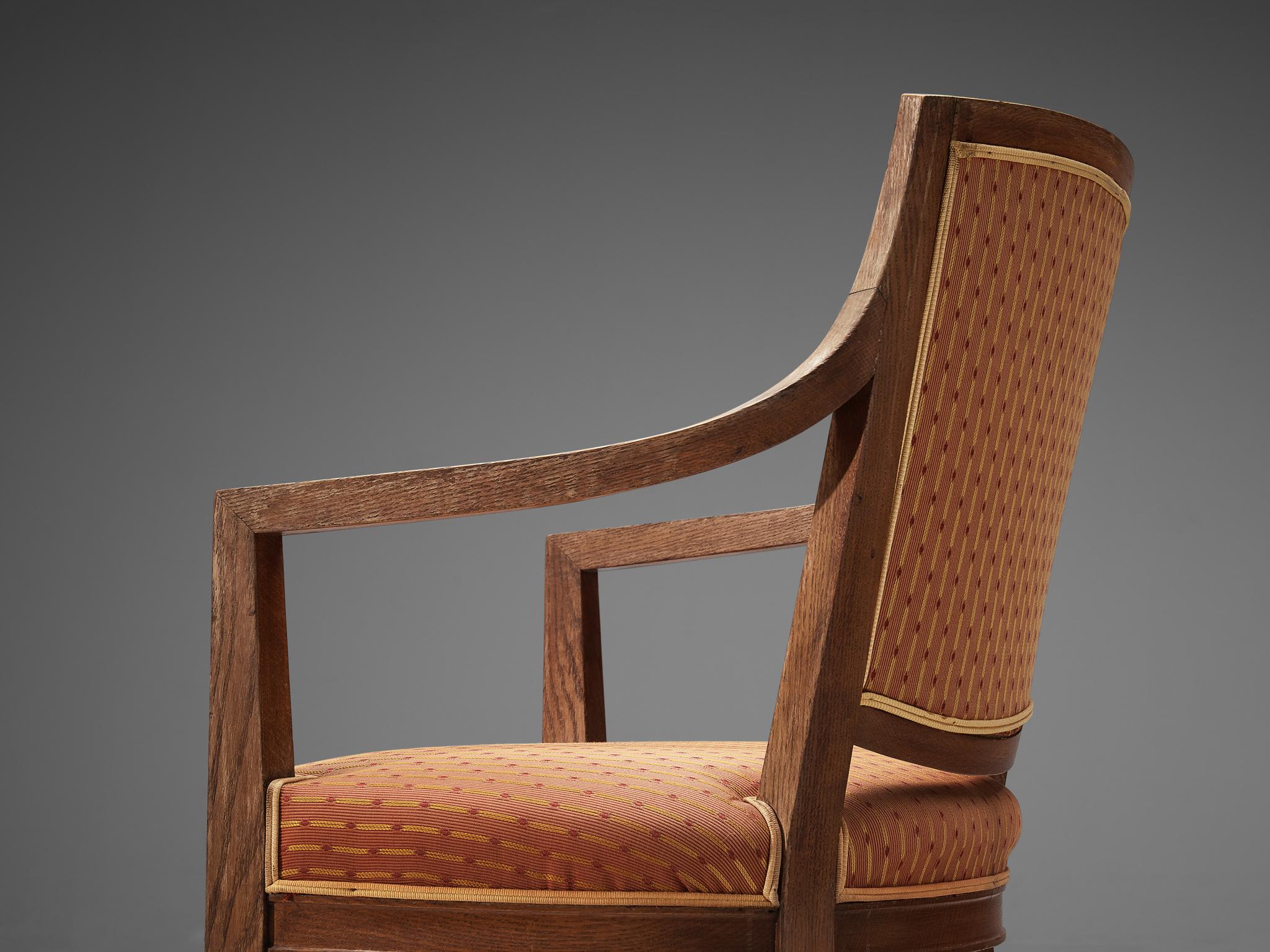 Art Deco Dining Chair in Oak and Fabric Upholstery