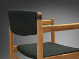 Danish Pair of Armchairs in Oak and Forest Green Upholstery
