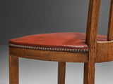 French Art Deco Set of Four Dining Chairs in Red Leatherette and Oak