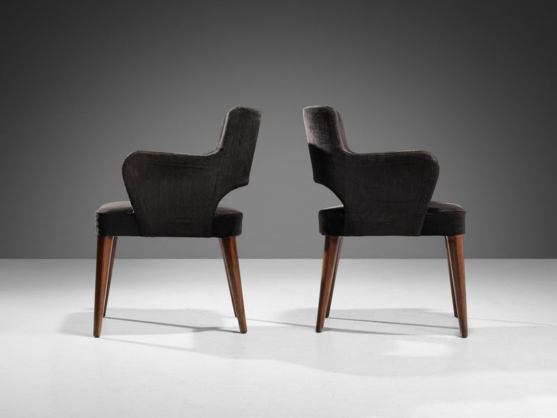 Elegant Pair of Armchairs in Dark Grey Upholstery and Stained Wood