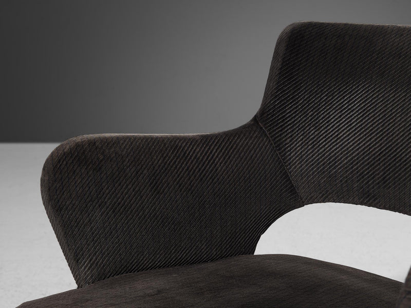 Elegant Pair of Armchairs in Dark Grey Upholstery and Stained Wood