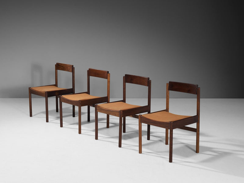 Set of Four Dining Chairs in Walnut with Rotatable Backrest