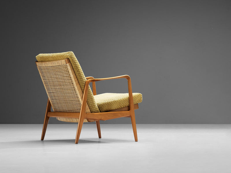 Scandinavian Modern Lounge Chair in Wood and Cane