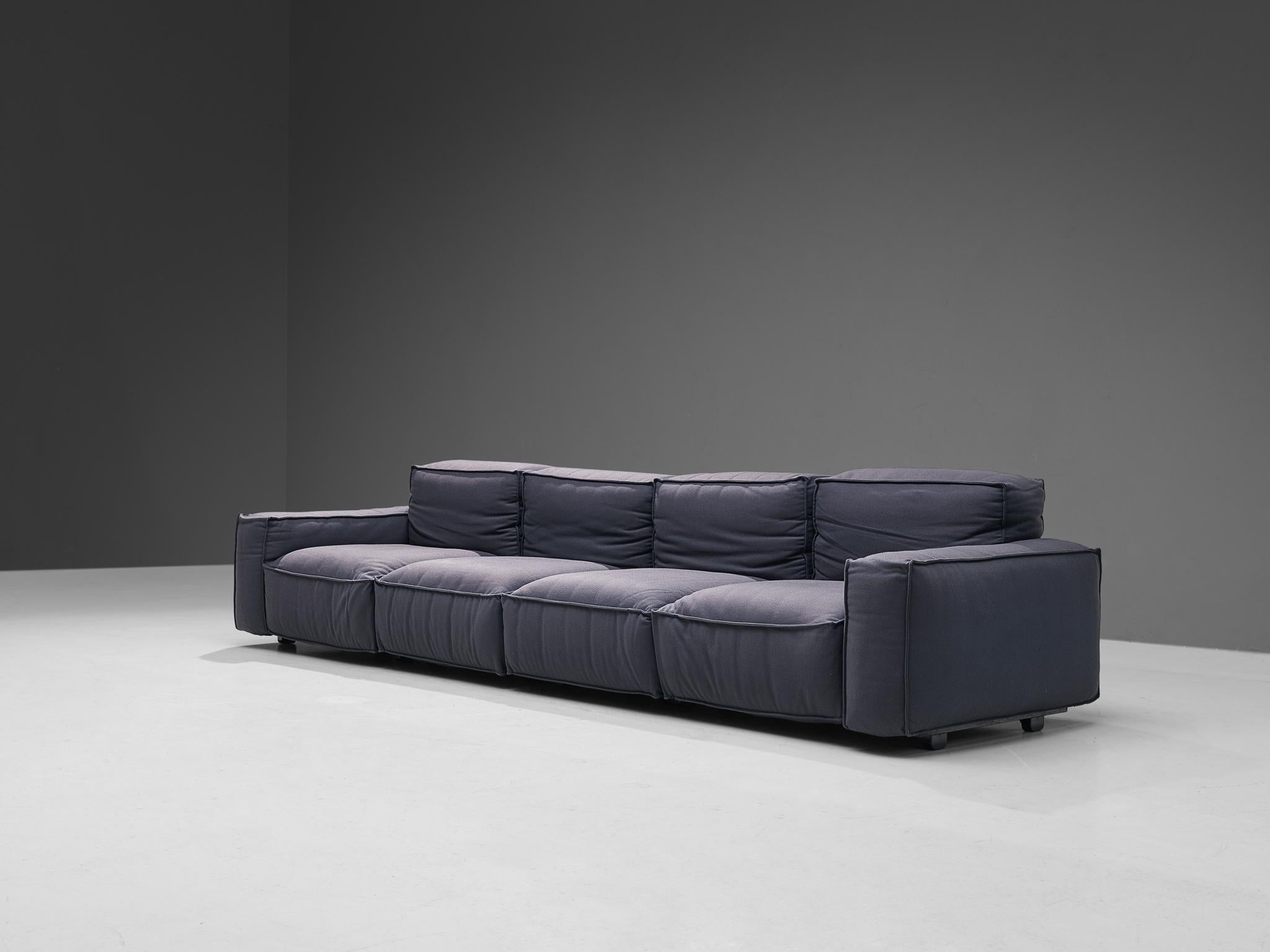 Mario Marenco for Arflex Four-Seater Sofa in Blue Woolen Upholstery