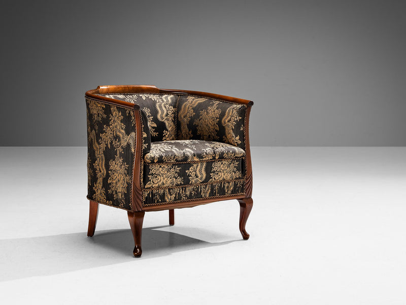 Danish Art Deco Lounge Chair in Mahogany and Floral Upholstery