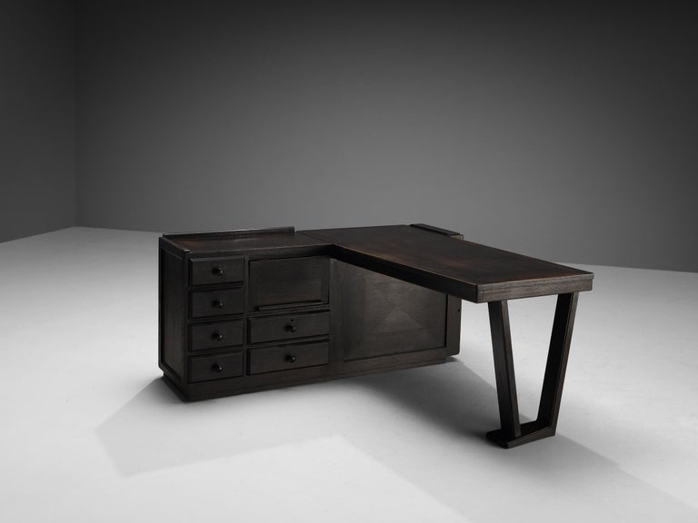 Guillerme & Chambron Free-Standing Corner Desk in Stained Oak