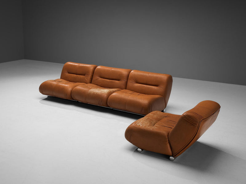 Giuseppe Munari Sectional Sofa in Cognac Leather