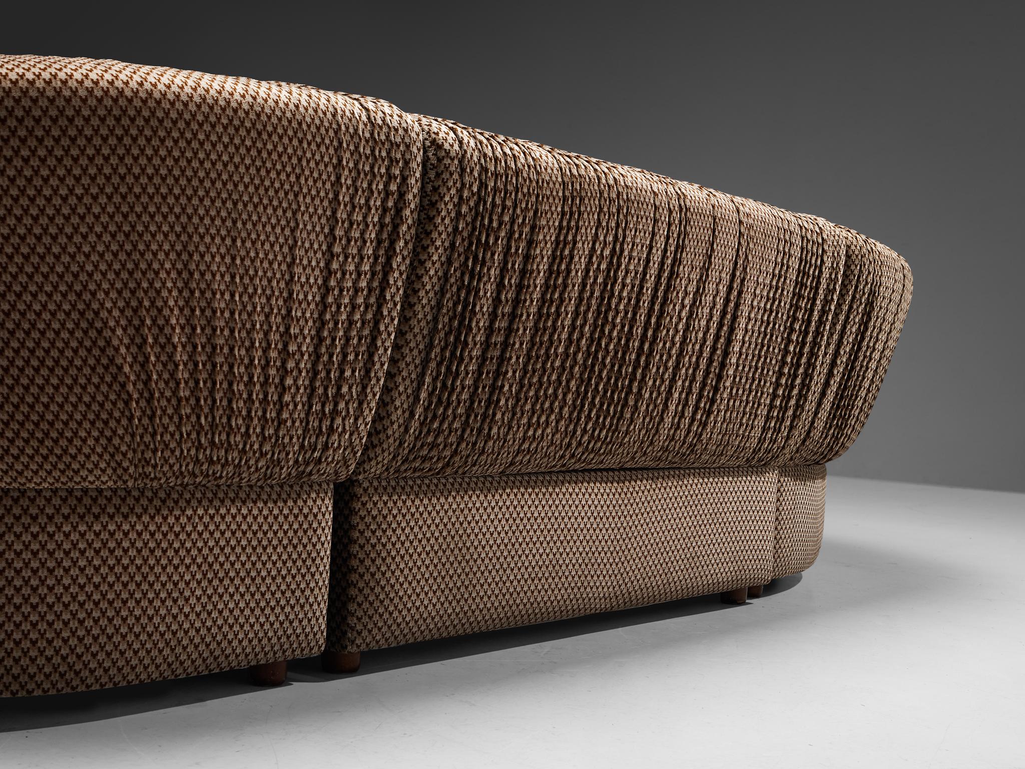 Characteristic Italian Modular Sofa in Brown and Beige Upholstery