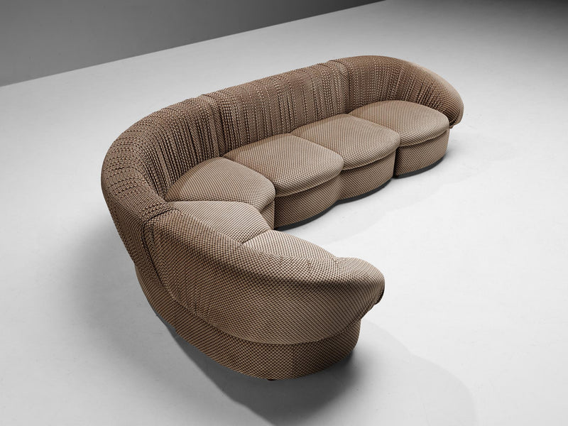 Characteristic Italian Modular Sofa in Brown and Beige Upholstery