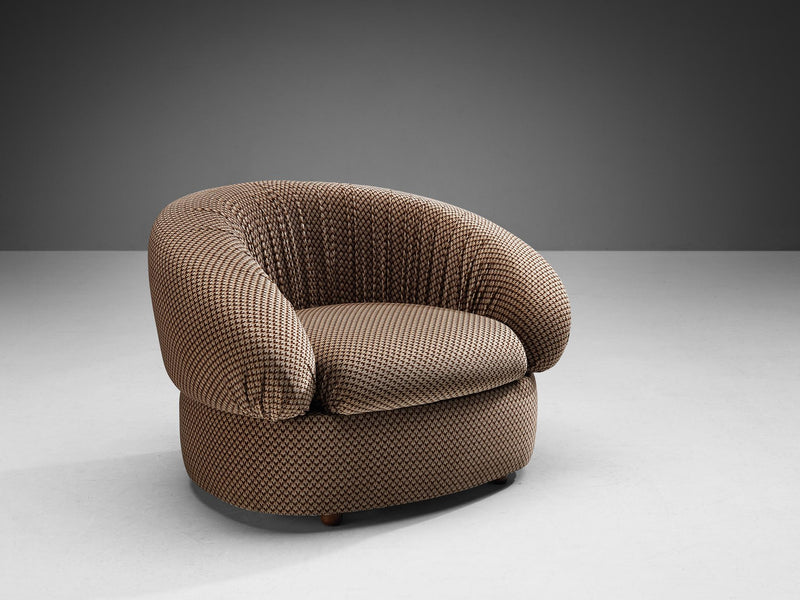Characteristic Italian Lounge Chair in Striped Sand Upholstery