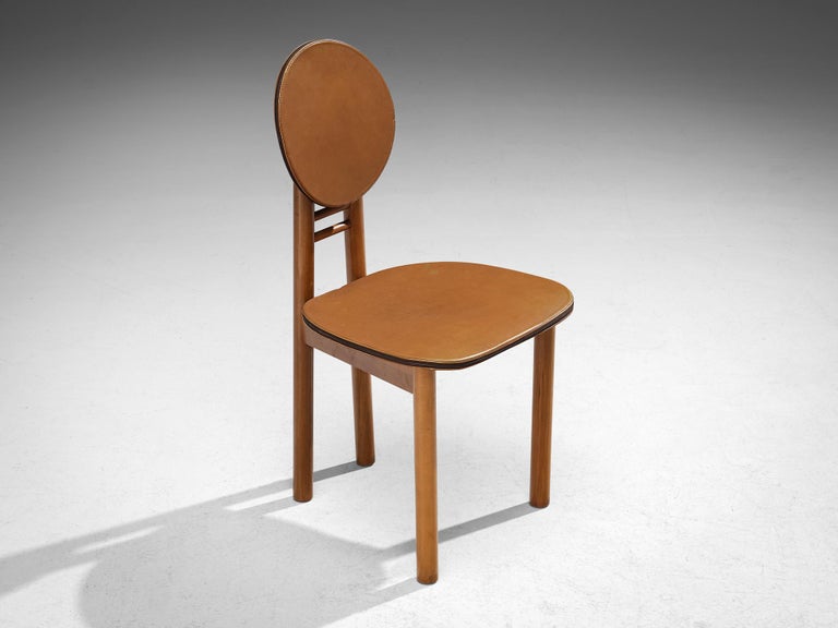 Rare Mobil Girgi Set of Five Dining Chairs in Walnut and Leather