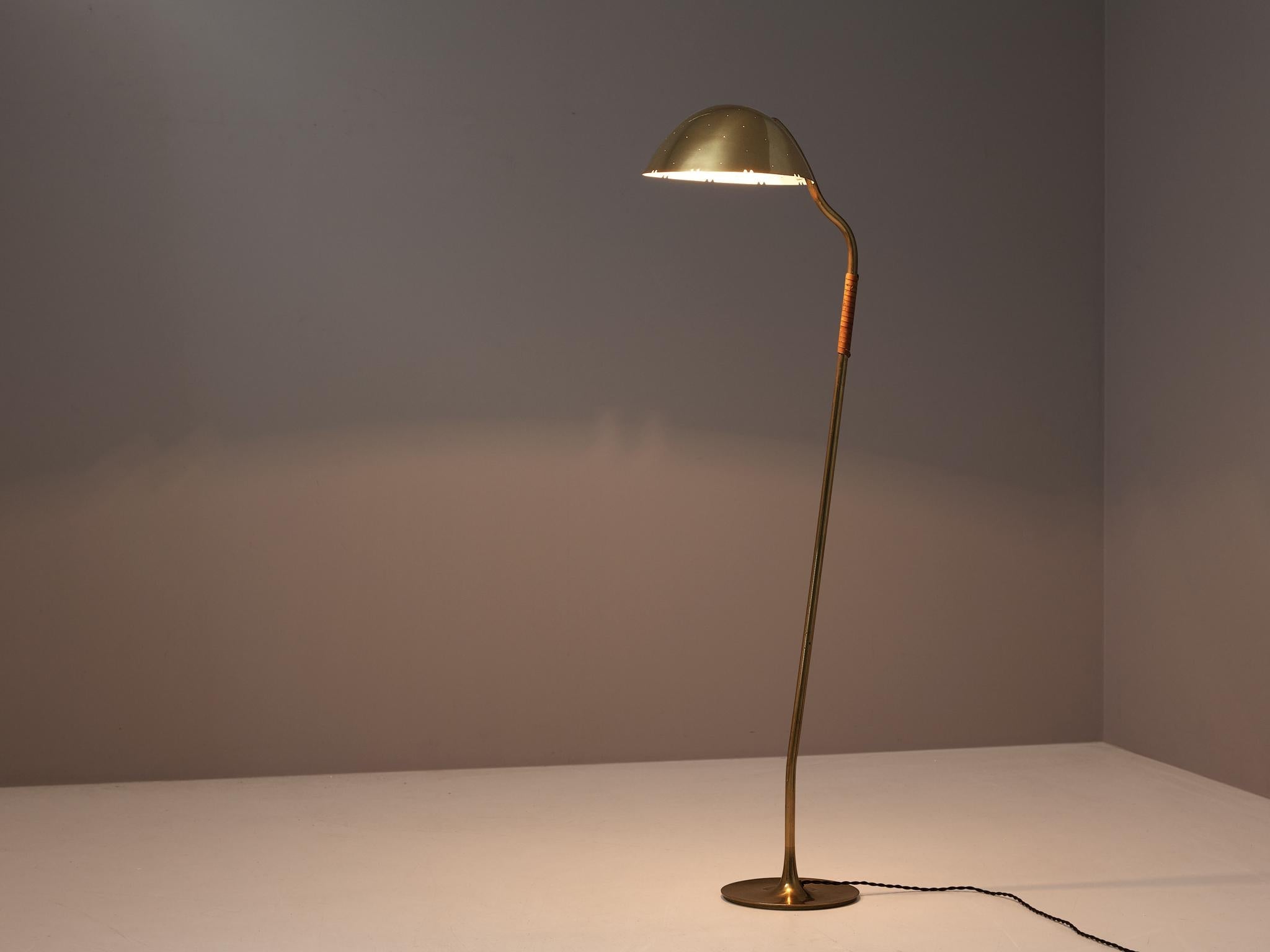 Paavo Tynell for Taito Floor Lamp in Brass and Leather