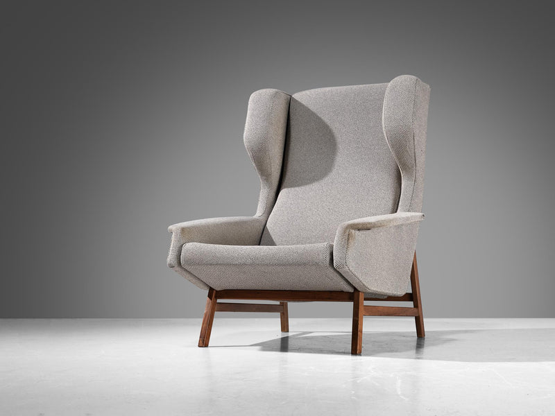Gianfranco Frattini for Cassina Lounge Chair in Grey Wool and Walnut