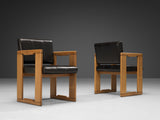 Italian Set of Six Dining Chairs in Oak and Leather
