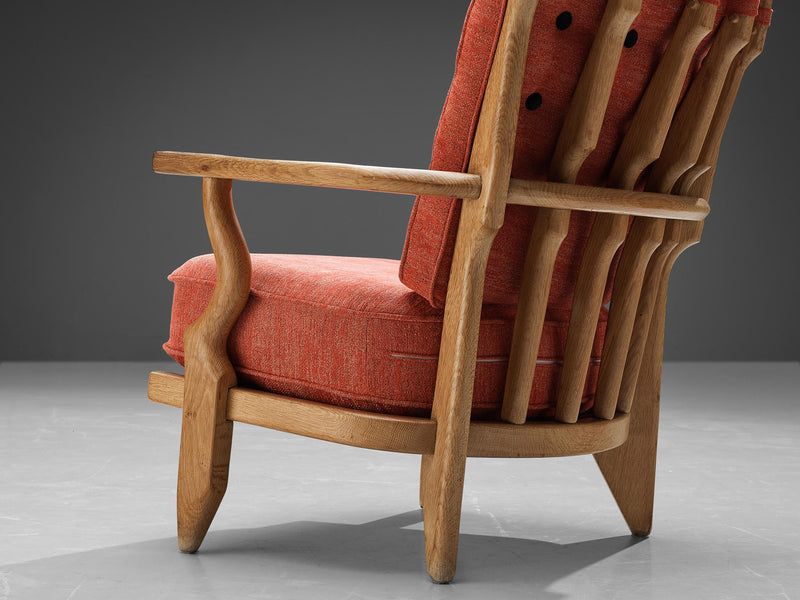 Guillerme & Chambron 'Mid Repos' Lounge Chair in Oak and Red Upholstery