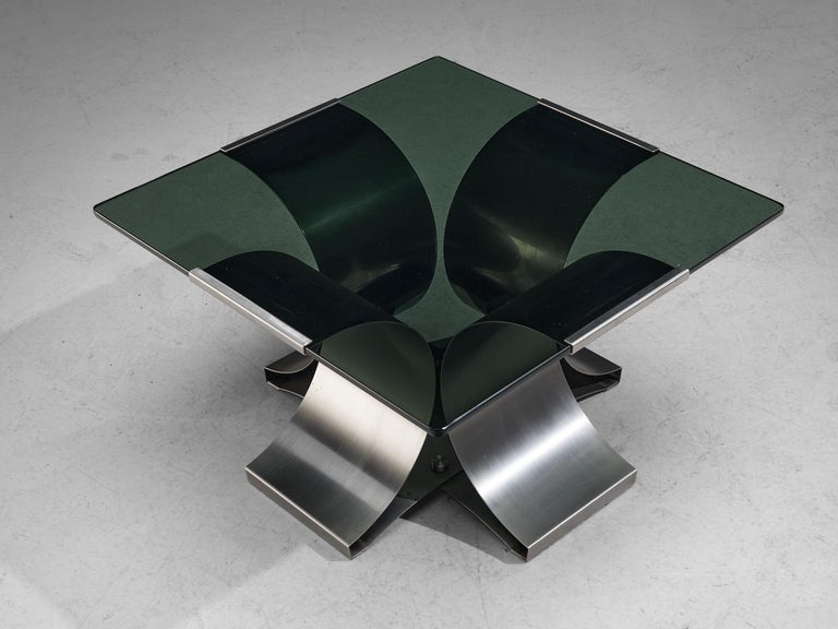 Coffee Table in Steel Structure with Smoked Glass Top