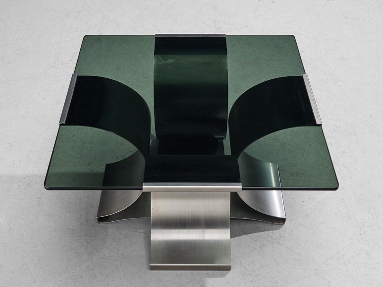 Coffee Table in Steel Structure with Smoked Glass Top