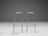 Metz & Co Set of Five Bar Stools in Chrome and Rattan
