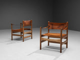 Rare Børge Mogensen for Fredericia Pair of ‘Safari’ Armchairs in Saddle Leather