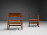 Rare Børge Mogensen for Fredericia Pair of ‘Safari’ Armchairs in Saddle Leather
