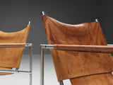 Martin Visser for 't Spectrum Pair of Armchairs in Patinated Cognac Leather