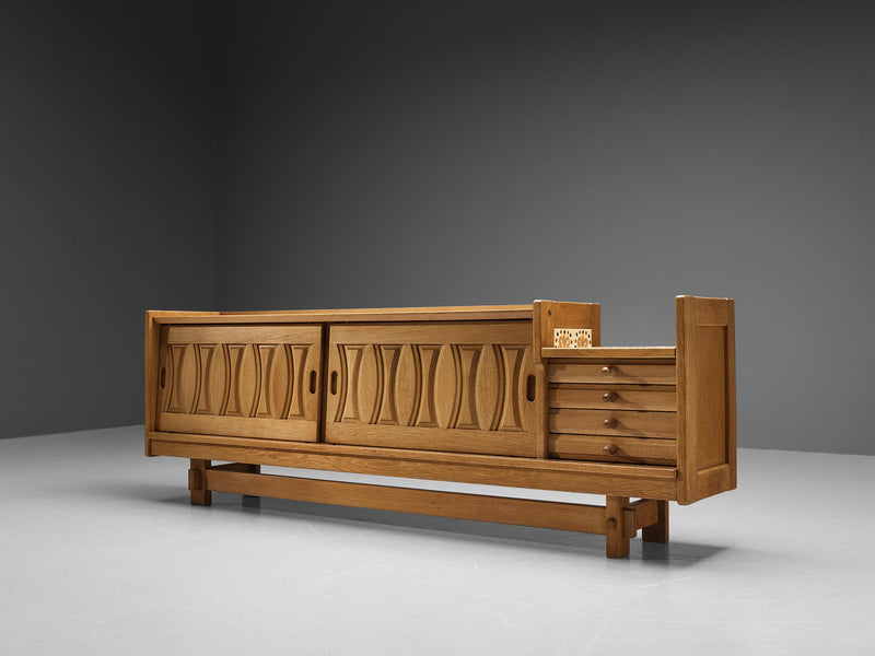 Guillerme & Chambron Sideboard in Solid Oak and Ceramics