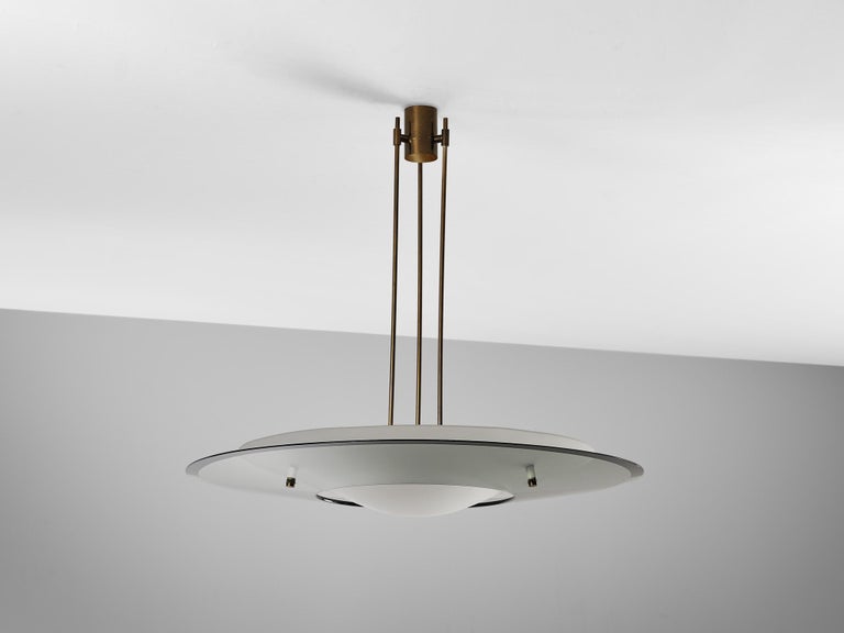 Max Ingrand for Fontana Arte Chandelier in Crystal Glass and Brass