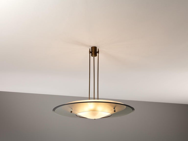 Max Ingrand for Fontana Arte Chandelier in Crystal Glass and Brass