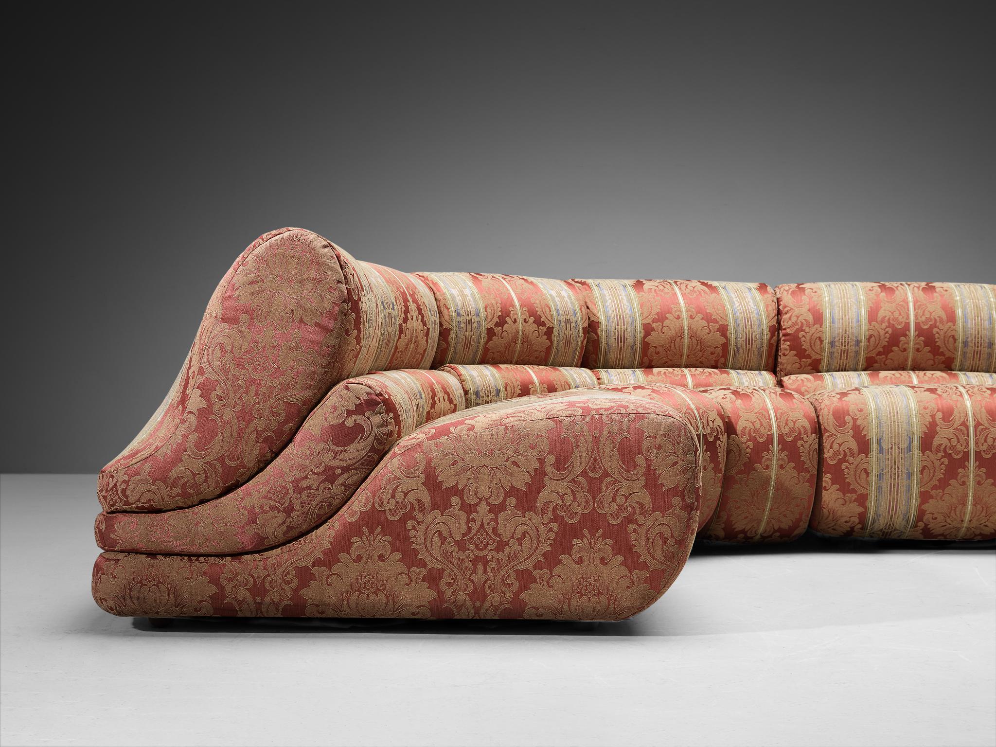 Italian Sectional Sofa in Soft Red Floral Upholstery