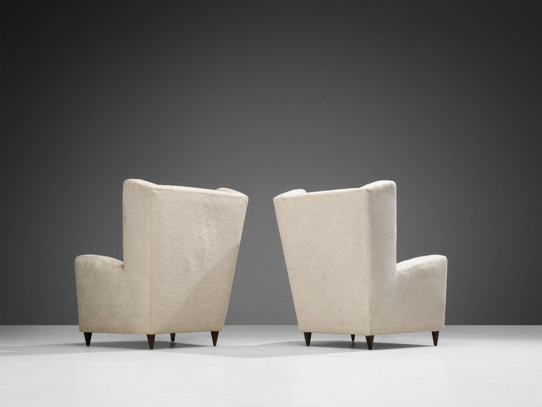 Italian Pair of Wingback Chairs in Off-White Upholstery