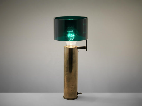 Tito Agnoli for O-Luce Table Lamp in Plated Brass and Perspex