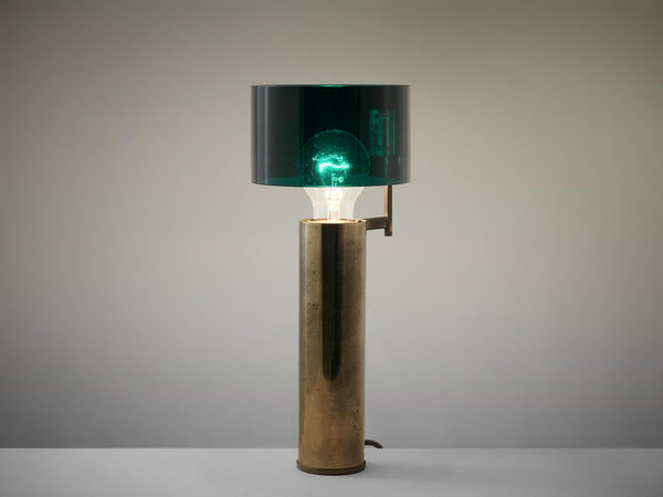 Tito Agnoli for O-Luce Table Lamp in Plated Brass and Perspex