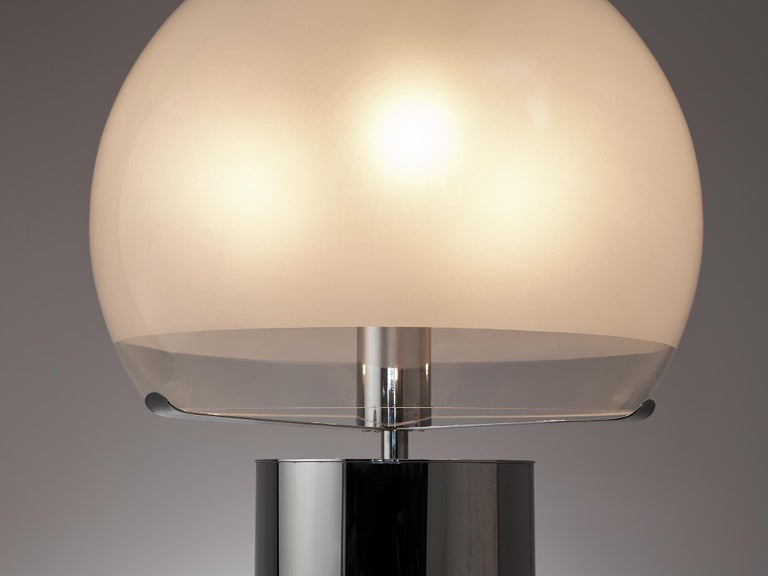Luigi Caccia Dominioni for Azucena Table Lamp in Chrome and Frosted Glass