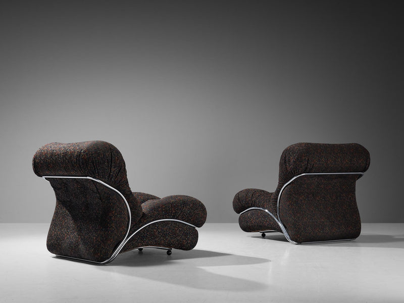 I.P.E. Pair of 'Corolla' Modular Lounge Chairs in Geometric Brown Upholstery