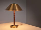 Einar Bäckström Table Lamp in Brushed Brass and Cognac Leather