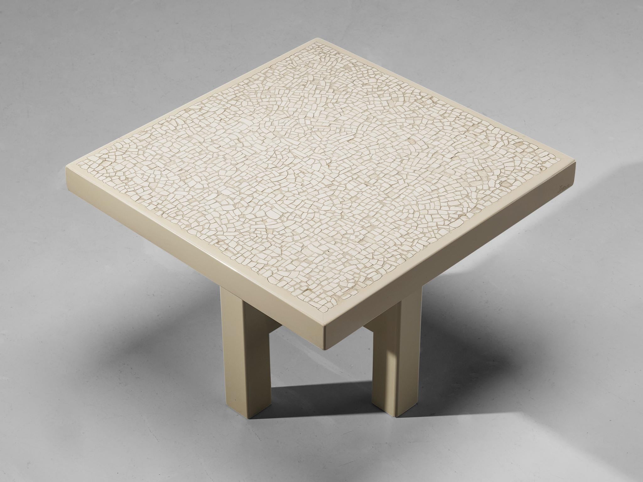 Jean Claude Dresse Unique Coffee Table in Resin with Bone Mosaic Inlay