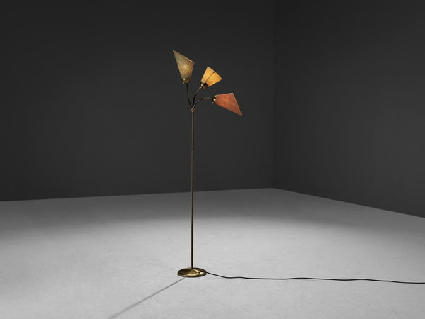 Three-Armed Floor Lamp in Brass with Pastel Shades