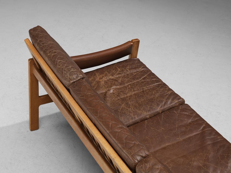 Scandinavian Sofa in Oak and Brown Leather