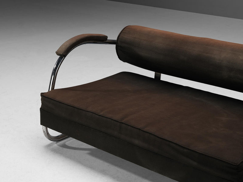 Sofa with Tubular Frame and Brown Upholstery