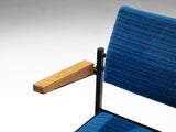 Stackable Armchair in Blue Upholstery and Black Metal Frame