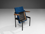 Set of Twelve Stackable Armchairs in Blue Upholstery and Black Metal Frame