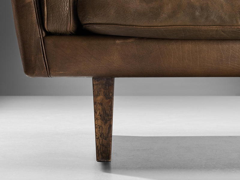 Danish Two-Seat Sofa in Brown Leather