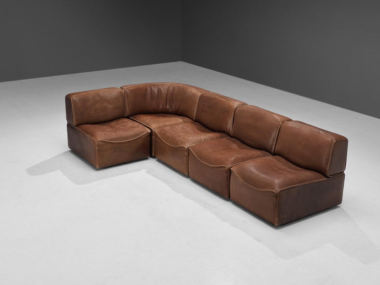 De Sede Sectional Sofa Model ‘DS-15’ in Patinated Leather