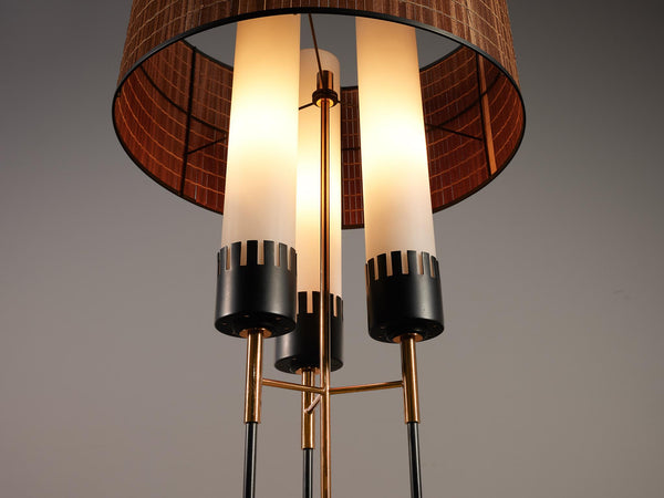 Stilnovo Floor Lamp in Opaline Glass and Teak