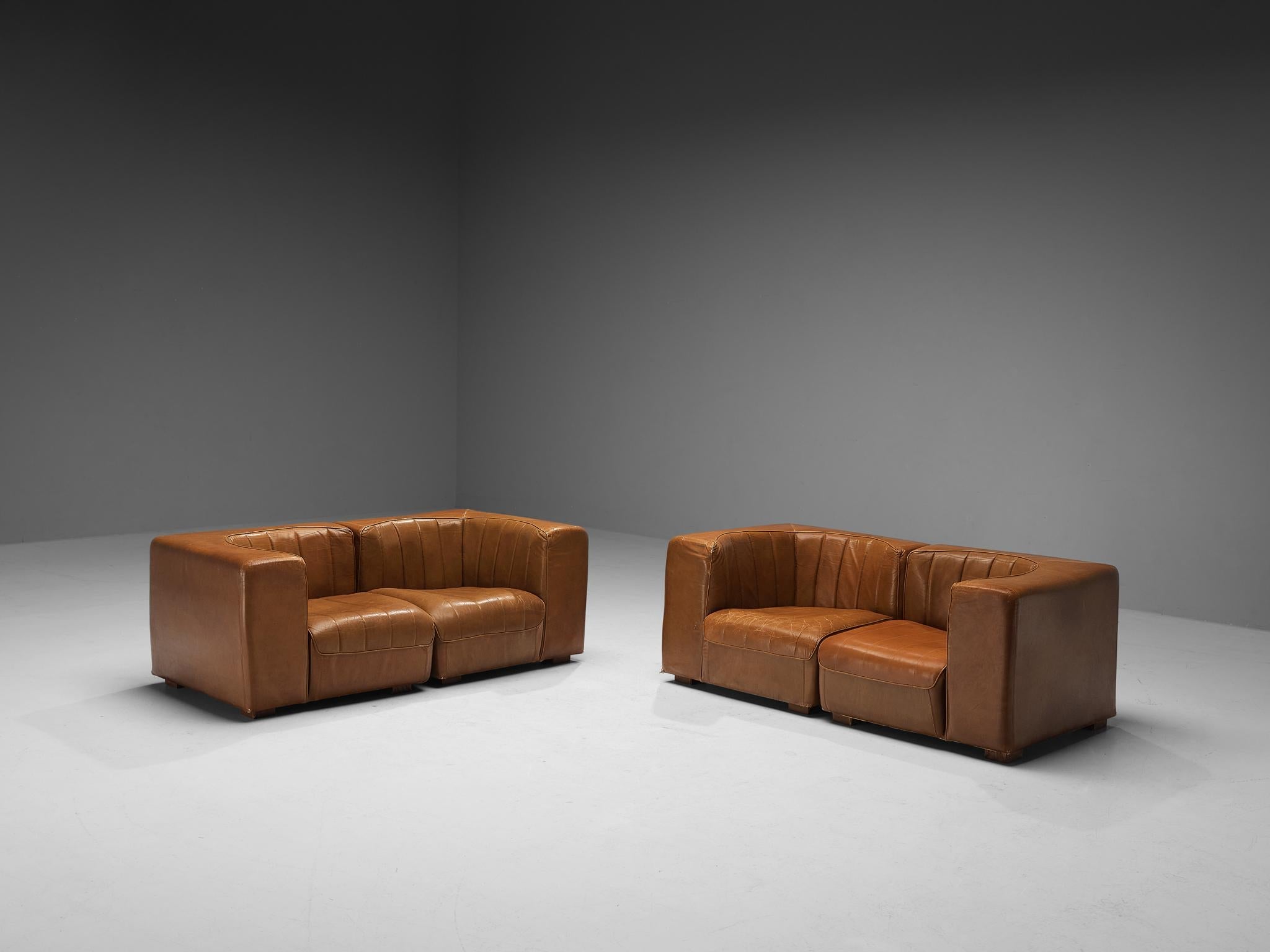 Tito Agnoli for Arflex Two Seater Sofas in Cognac Leather