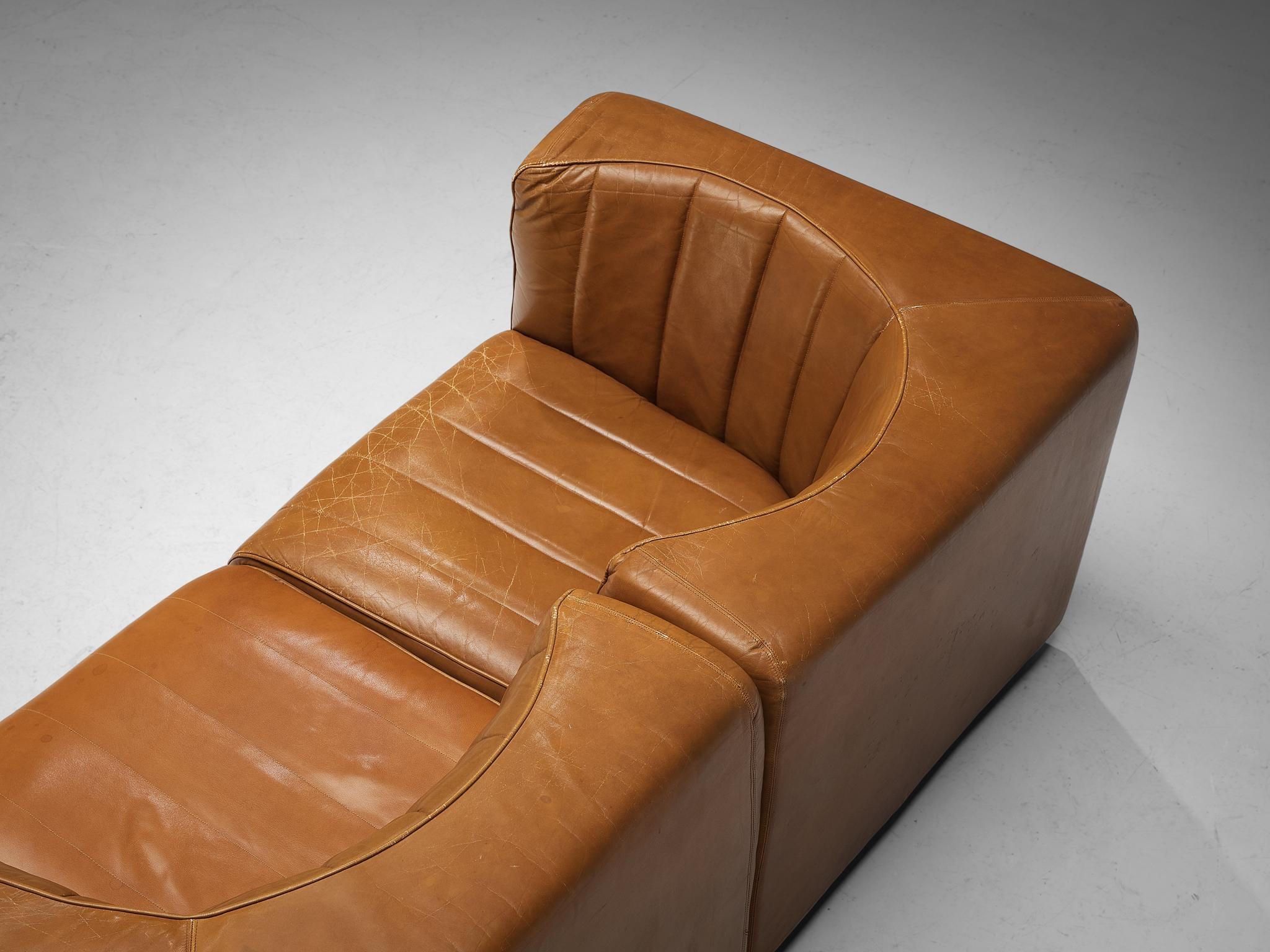 Tito Agnoli for Arflex Two Seat Sofa in Cognac Leather