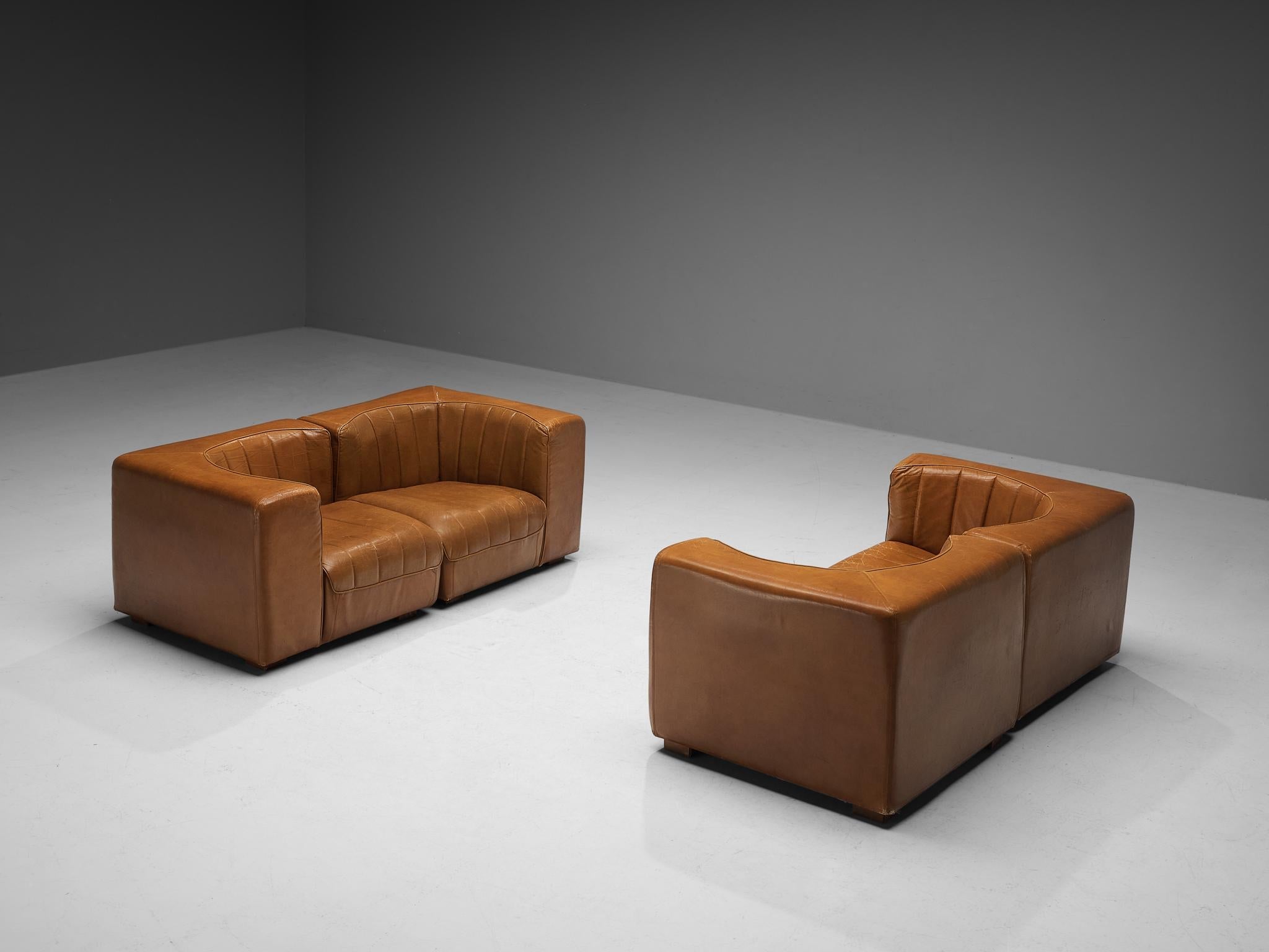 Tito Agnoli for Arflex Two Seater Sofas in Cognac Leather