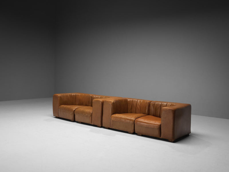 Tito Agnoli for Arflex Pair of Two Seater Sofas in Cognac Leather