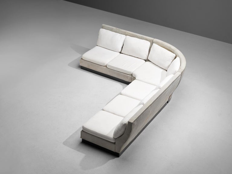 Willy Rizzo for Mario Sabot Sectional Corner Sofa in White Upholstery