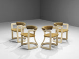 Italian Set of Four Dining Chairs in Greenish Brown Upholstery